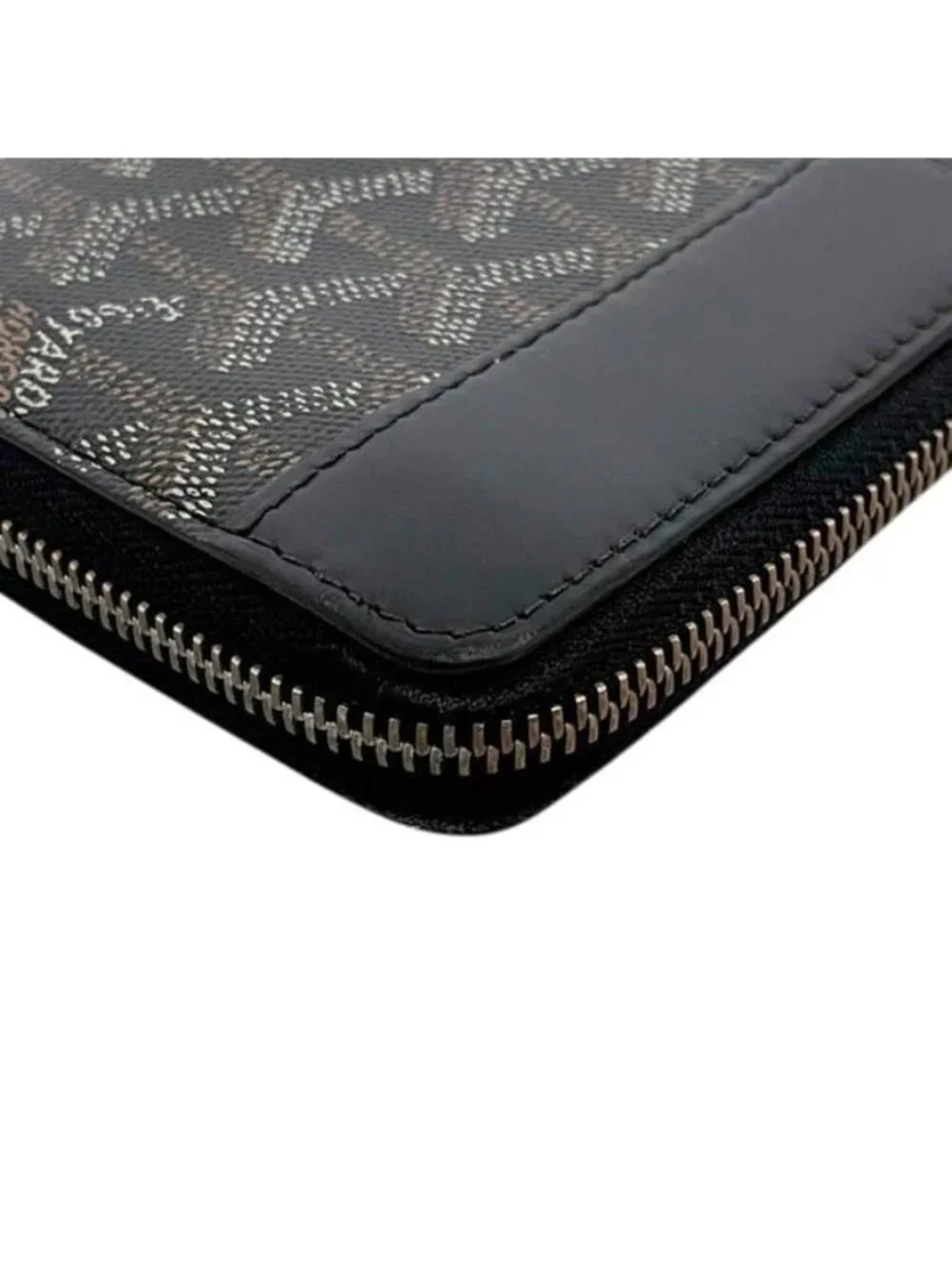 Goyard Zip Around Wallet Matignon GM Round Zip Leather Black Herringbone